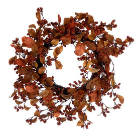 22" Artificial Orange Fall Leaves and Berry Wreath