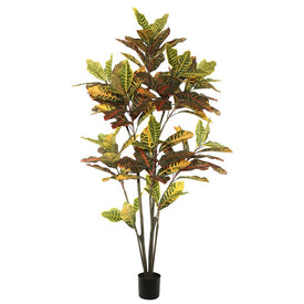 5' Artificial Green Croton Tree with 104 Leaves in Plastic Pot