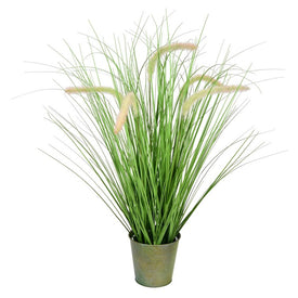 26" Artificial Green Cattail Grass in Iron Pot