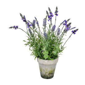 20" Artificial Lavender In Cement Pot