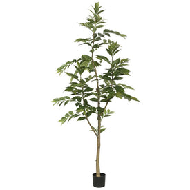 7' Artificial Green Nandina Tree with 356 Leaves in Plastic Pot