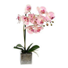 18" Artificial Pink Phalaenopsis with Real Touch Leaves in Metal Pot