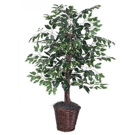 4' Artificial Variegated Ficus Bush in Rattan Basket