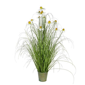 Vickerman 48" Artificial Potted Green Grass and Daisies.