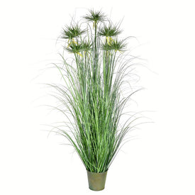 60" Artificial Green Cyperus Grass in Iron Pot