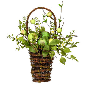 21" Artificial Green Apples and Mixed Twigs in Hanging Basket