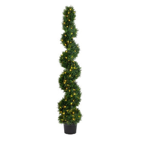 6' Artificial UV-Resistant Cedar Spiral-Shaped-Shaped Tree with 160 Warm White LED Lights