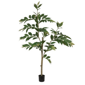 5' Artificial Green Nandina Tree with 226 Leaves in Plastic Pot