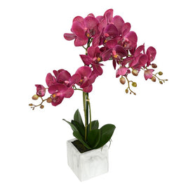 18" Artificial Plum Phalaenopsis with Real Touch Leaves in Stone Pot