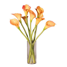 24" Artificial Peach Calla Lilies in Clear Vase Acrylic Water