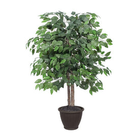 4' Artificial Ficus Bush in Brown Plastic Pot