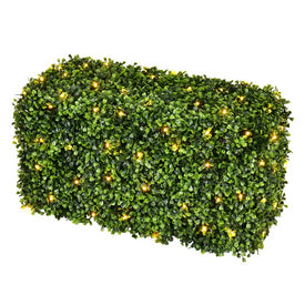 24" x 12" x 12" Artificial UV-Resistant Boxwood Hedge with 90 Warm White LED Lights