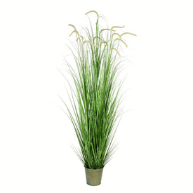 72" Artificial Green Cattail Grass in Iron Pot