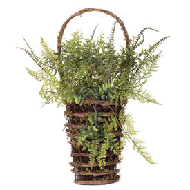 21" Artificial Green Fern in Hanging Wall Basket