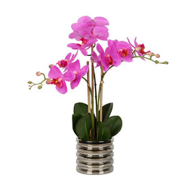 19.5" Artificial Purple Phalaenopsis with Real Touch Leaves in Metal Pot