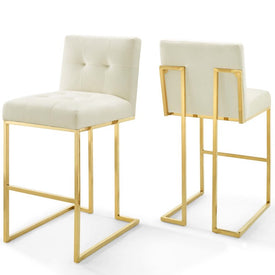 Privy Gold Stainless Steel Performance Velvet Bar Stools Set of 2