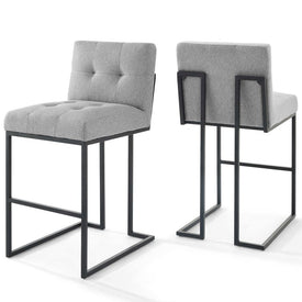 Privy Black Stainless Steel Upholstered Fabric Bar Stools Set of 2