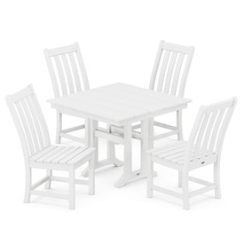 Vineyard Five-Piece Farmhouse Trestle Side Chair Dining Set - White