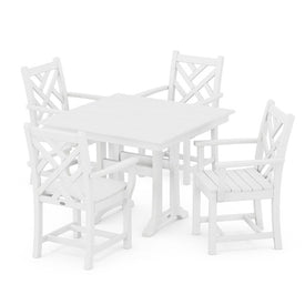 Chippendale Five-Piece Farmhouse Trestle Arm Chair Dining Set - White
