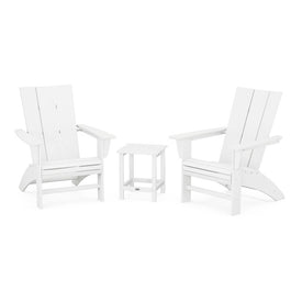 Modern Three-Piece Curveback Adirondack Set with Long Island 18" Side Table - White