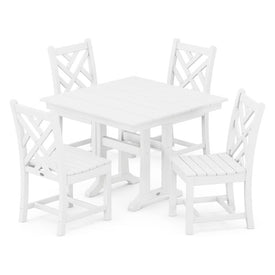 Chippendale Five-Piece Farmhouse Trestle Side Chair Dining Set - White
