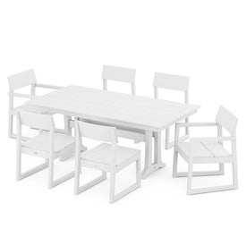 Edge Seven-Piece Farmhouse Trestle Dining Set - White