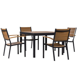 Asher 5-Piece Faux Wood Outdoor Dining Set with Four Slat Aluminum Dining Chairs and 43" Square Slat-Top Table
