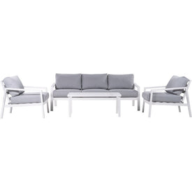Grayson 4-Piece Conversation Set with Two Aluminum Side Chairs, Sofa, and Slat-Top Coffee Table