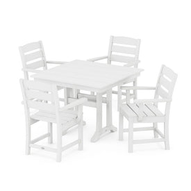 Lakeside Five-Piece Farmhouse Trestle Arm Chair Dining Set - White