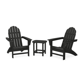 Vineyard Three-Piece Adirondack Set with South Beach 18" Side Table - Black