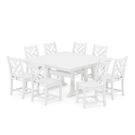 Chippendale Nine-Piece Farmhouse Trestle Dining Set - White