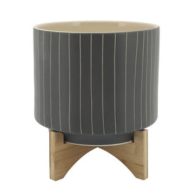 12" Vertical Stripes Planter with Stand - Gray