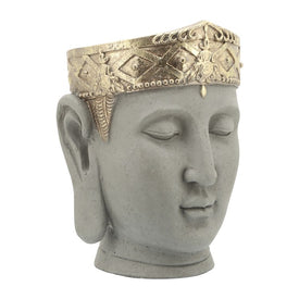 17" Polyresin Buddha Head Planter with Crown - Gray/Gold