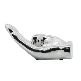 8" Asking Hand Ceramic Sculpture - Silver
