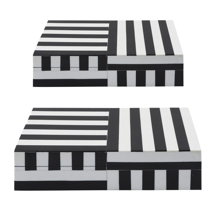 10"/12" Polyresin Striped Boxes Set of 2