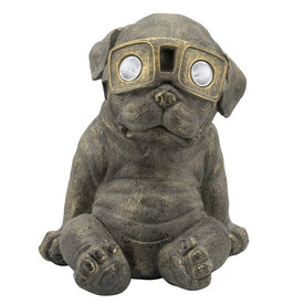 15" Polyresin Slouching Dog with Solar Lights - Antique Gold
