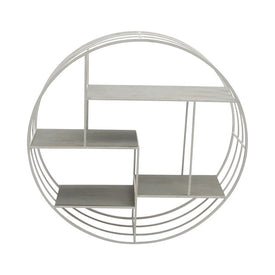 Round Wood and Metal Wall Shelf - Gray/White