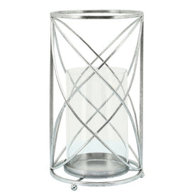 13" Metal Hurricane Candle Holder - Silver