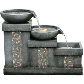 26" Three-Tier Mosaic Tile Indoor/Outdoor Garden Fountain with LED Lights for Patio, Deck, Porch
