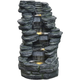 38" Four-Tier Stacked Stone Indoor/Outdoor Garden Fountain with LED Lights for Patio, Deck, Porch