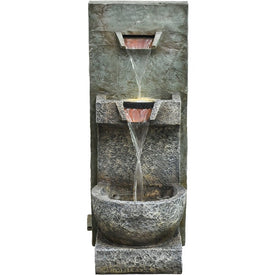 36" Two-Tier Vertical Cascade Indoor/Outdoor Garden Fountain with LED Lights for Patio, Deck, Porch