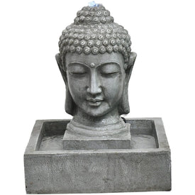 20.5" Buddha Head Indoor/Outdoor Garden Fountain with LED Lights for Patio, Deck, Porch