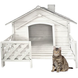 27" Tall Outdoor Raised Pet House with Porch - White
