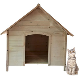 41" Tall Outdoor Raised Log Cabin Style Pet House - Natural