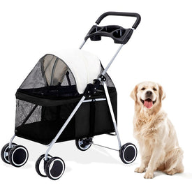 Single Four-Wheel Pet Stroller for Pets 33 Lbs. and Under - Black
