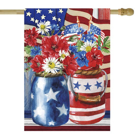 Patriotic Americana Floral Bouquet 28" x 40" Outdoor House Flag