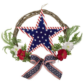 Americana Star 24" Unlit Mixed Floral Patriotic Wreath