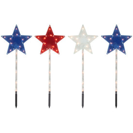 Four-Count Americana Stars 4th of July Pathway Marker Lawn Stakes with Clear Lights
