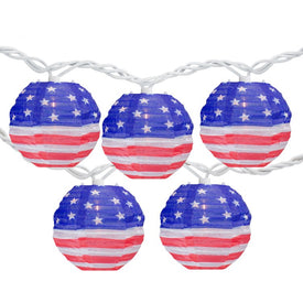 10-Count American Flag 4th of July Paper Lantern Lights with 8.5 Ft White Wire