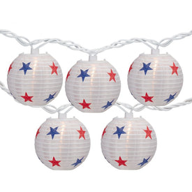 10-Count Red White and Blue Star 4th of July Paper Lantern Lights with Clear Bulbs